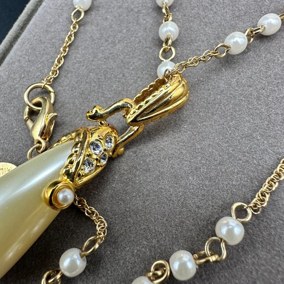 Vintage Nolan Miller Glamour Collection Gold Tone Faux Pearl Teardrop Necklace - Picture 9 of 15